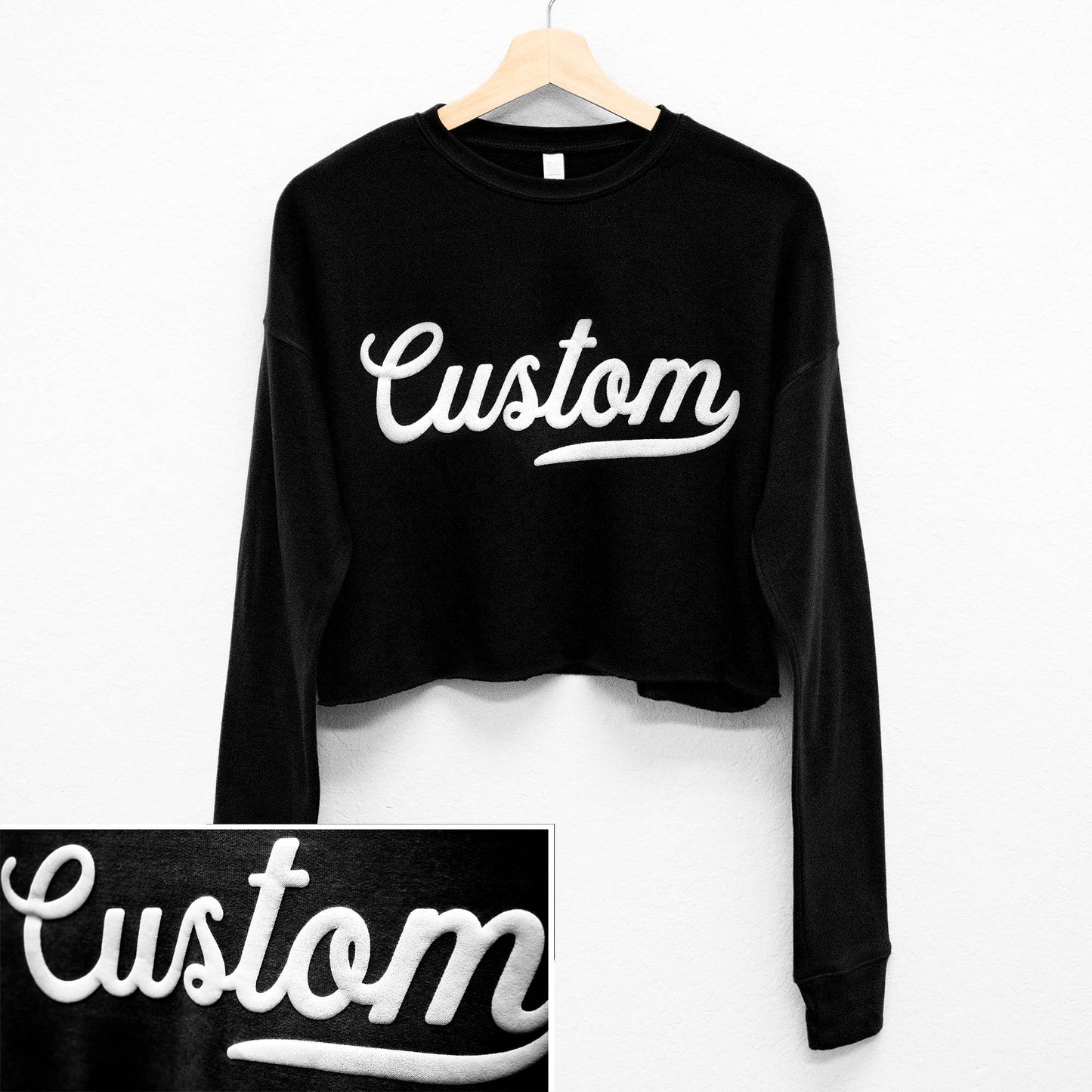 PUFF PRINT Custom Cropped Sweatshirt – Embossed 3D Lettering: Royal Blue / Pink / XL
