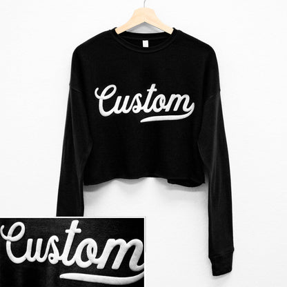 PUFF PRINT Custom Cropped Sweatshirt – Embossed 3D Lettering: Natural / White / L
