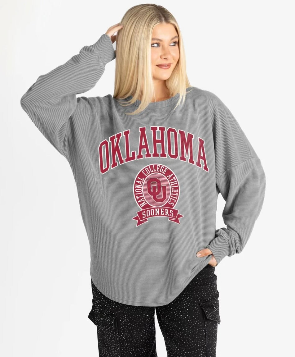 OKLAHOMA SOONERS TRAINING DAY VINTAGE WASH CORDED PULLOVER