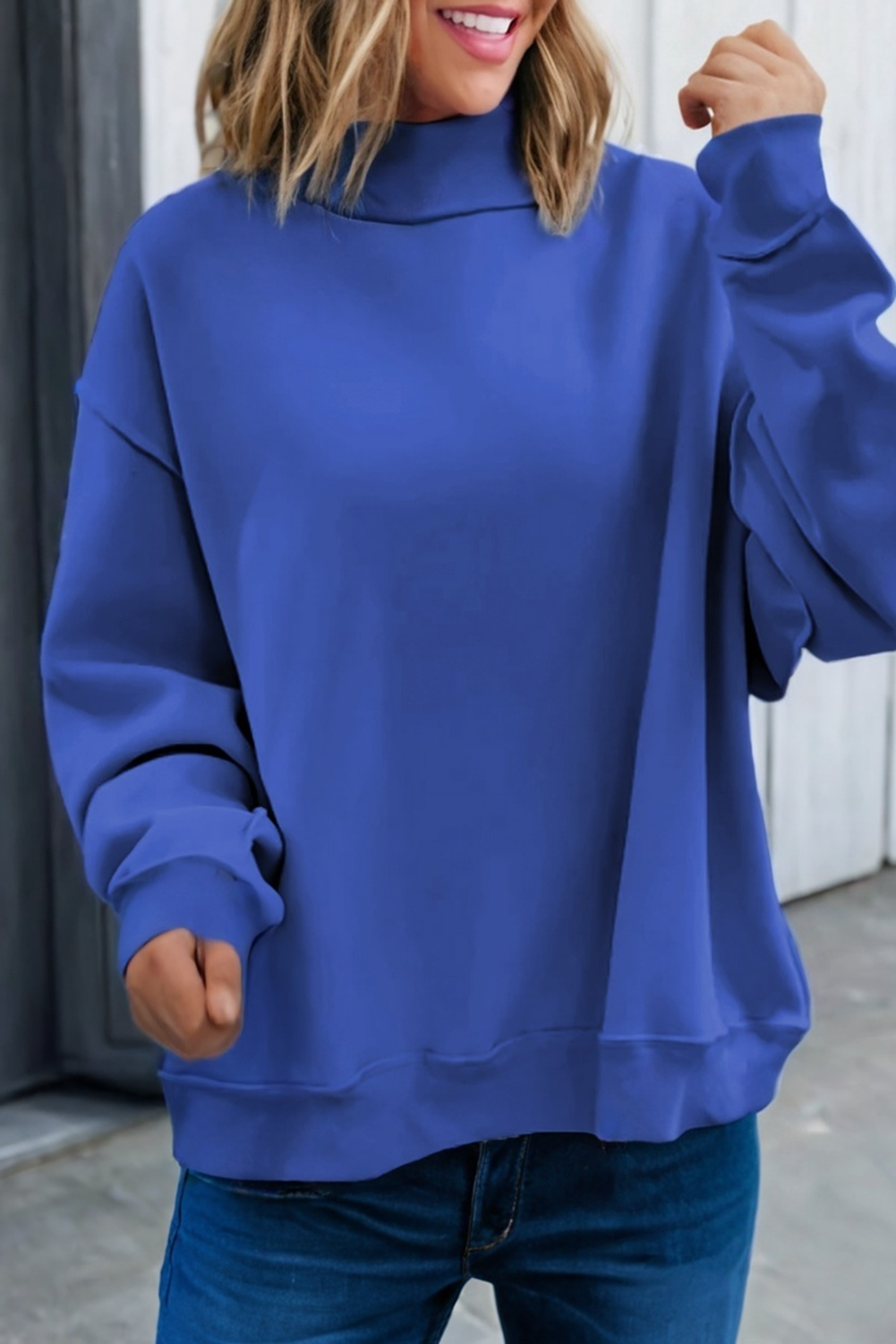 LAS Oversize Drop Shoulder Reversible Sweatshirt (S-XL): Dark Blue / Missy / M