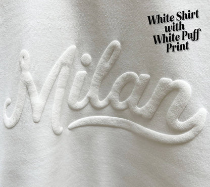 PUFF PRINT Custom Cropped Sweatshirt – Embossed 3D Lettering: Natural / White / L