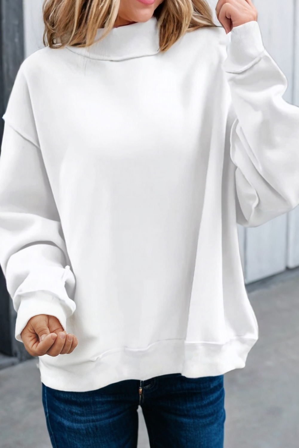 LAS Oversize Drop Shoulder Reversible Sweatshirt (S-XL): Dark Blue / Missy / L