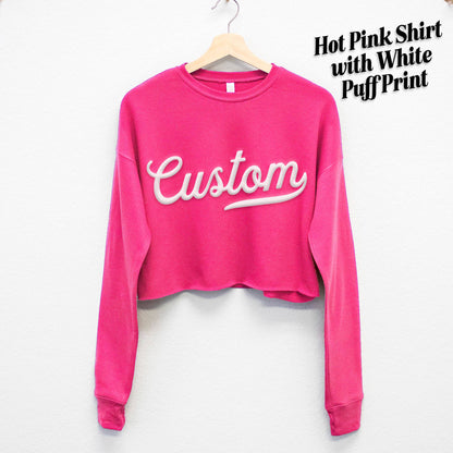 PUFF PRINT Custom Cropped Sweatshirt – Embossed 3D Lettering: Red / White / L
